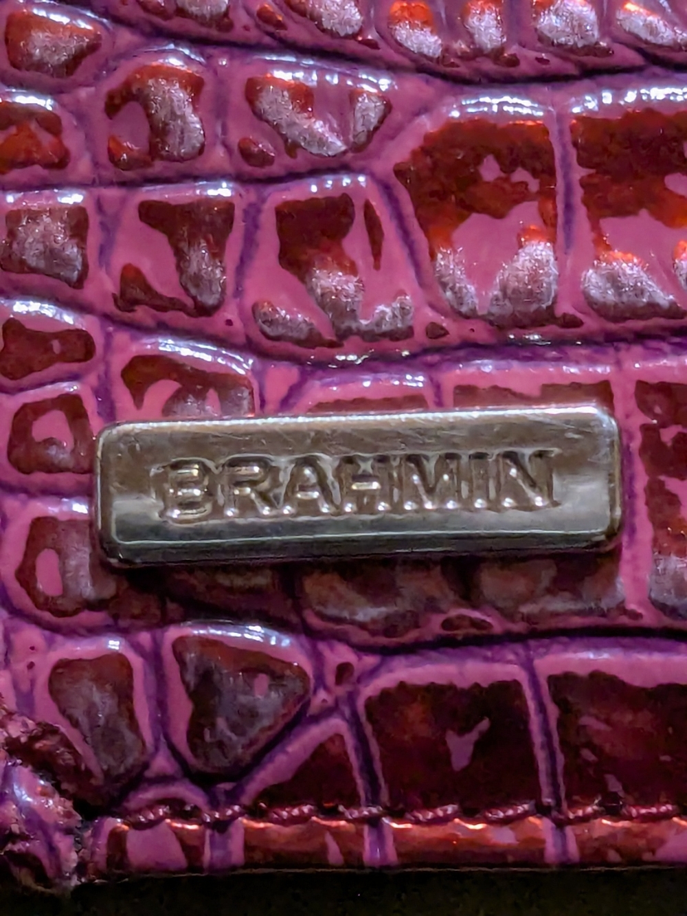 Brahmin Patent Croc-Embossed Wallet in Fuchsia - Picture 2 of 8